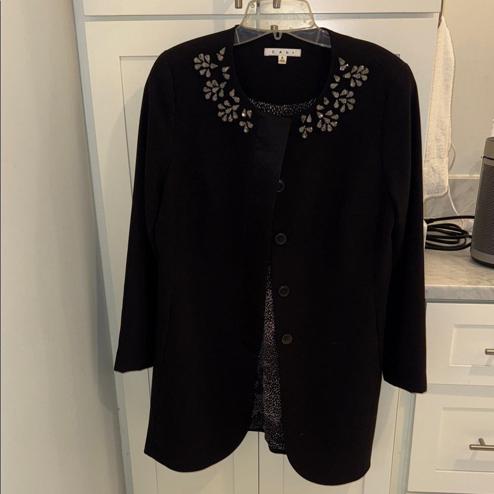CAbi Black Blazer with Floral Accents